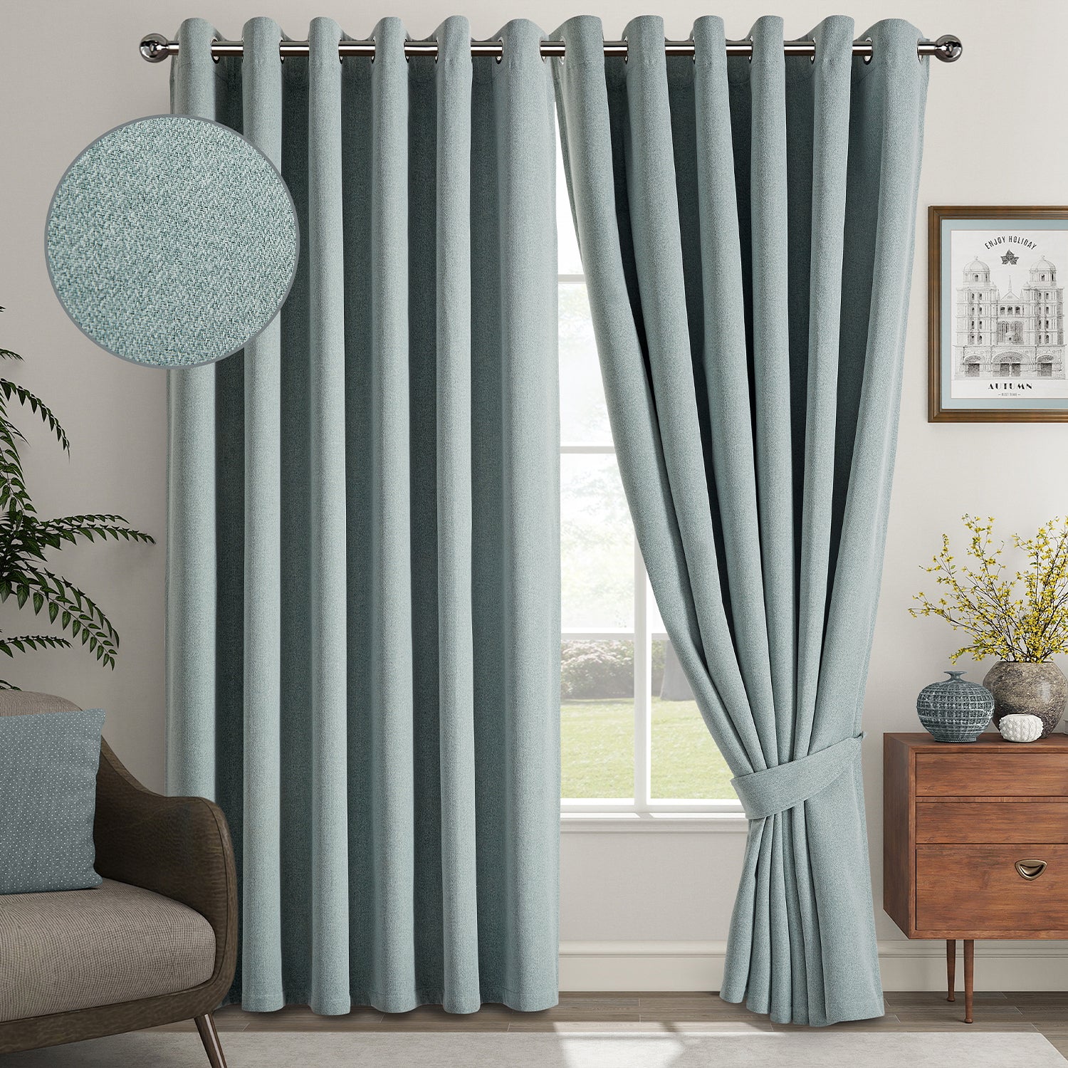 100% Blackout Linen Curtains  Luxury Thermal Eyelet Ready Made