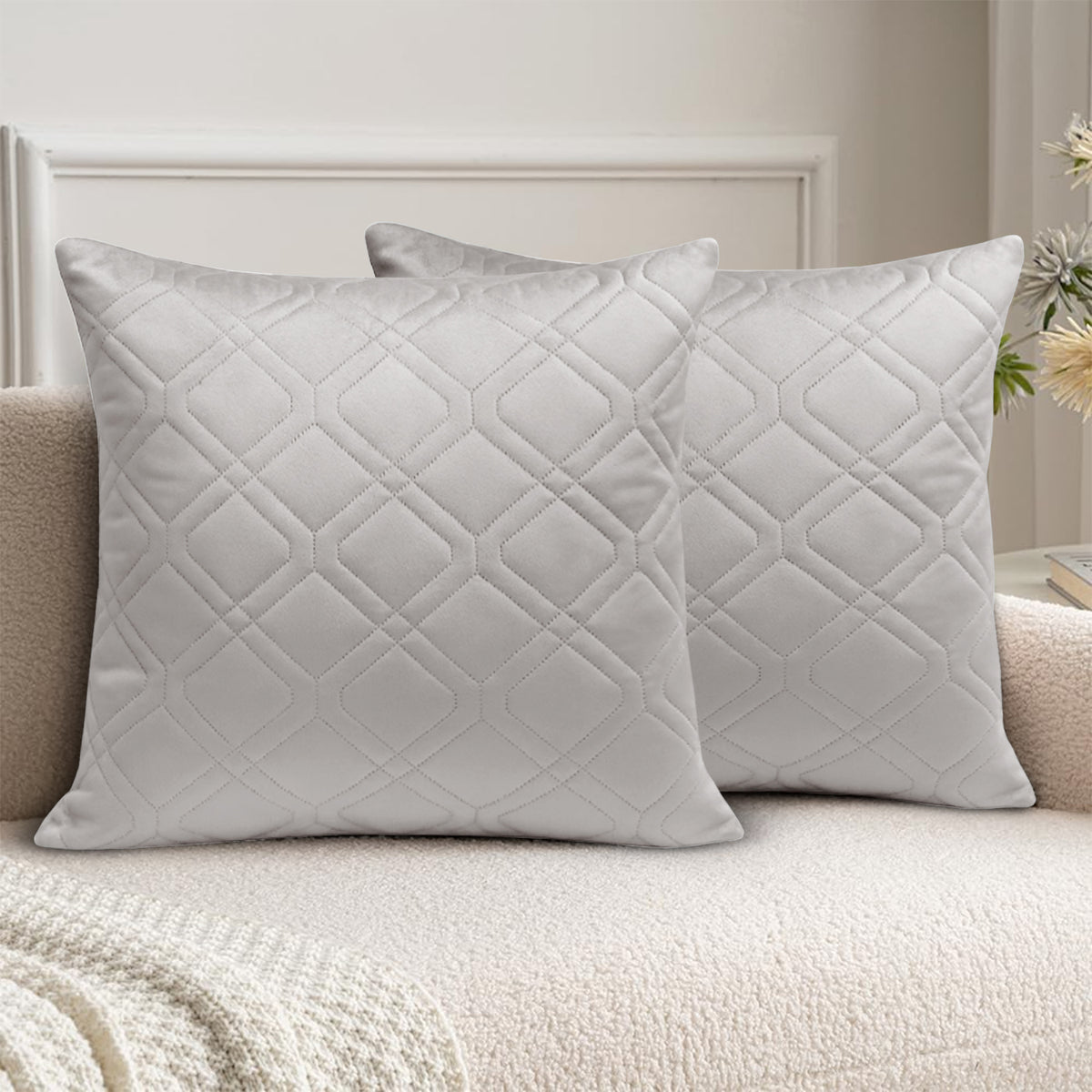 Pack Of 2 Embossed Velvet Cushion Cover Diamond Pattern
