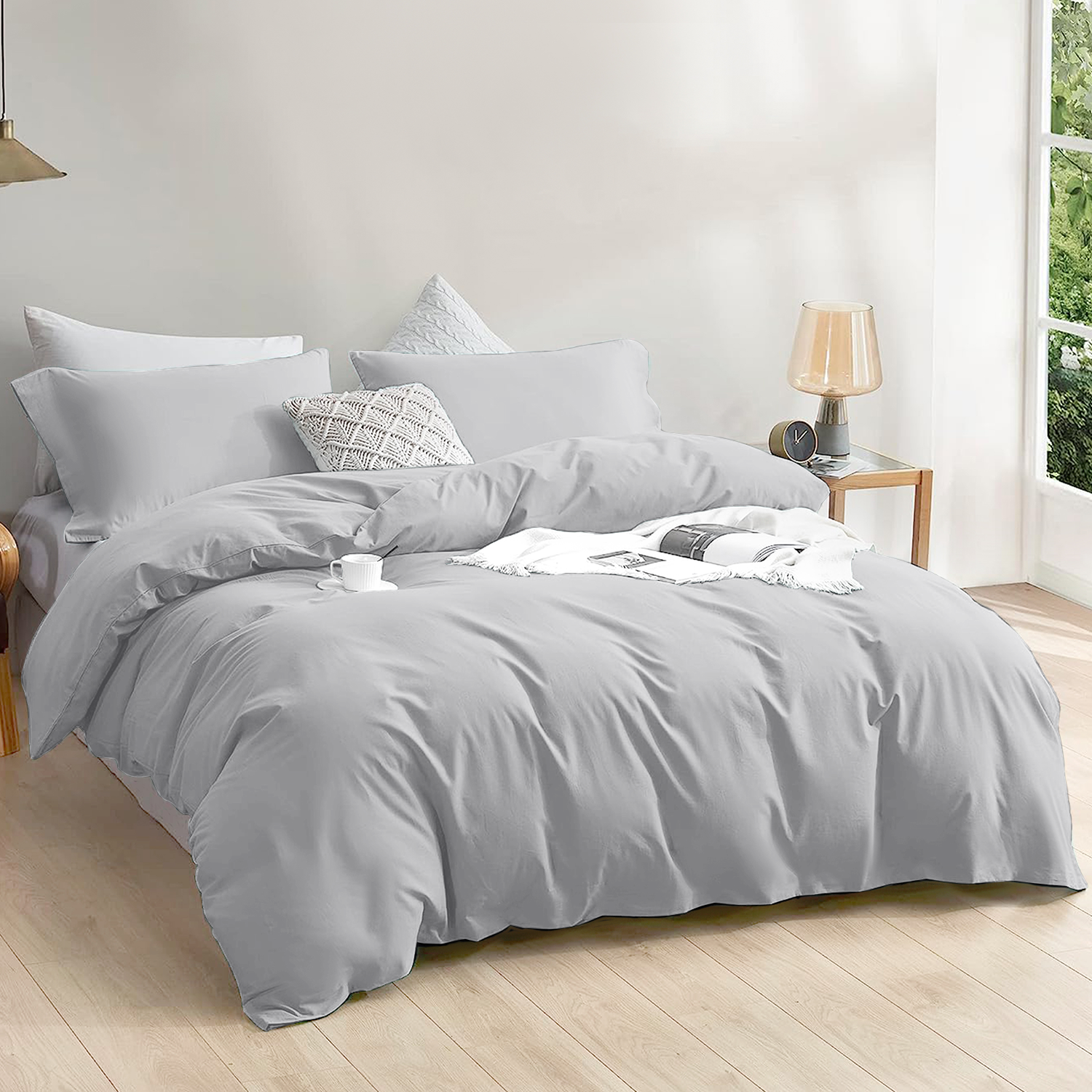 4 Piece Plain Bedding Set silver