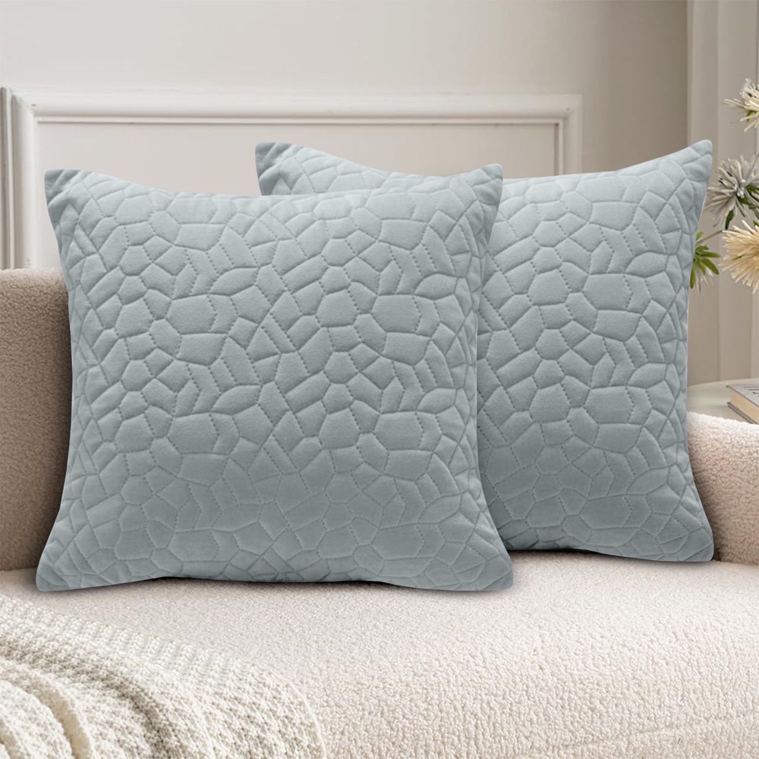 18x18 Pack Of 2 Velvet Cushion Cover Pebbles Pattern