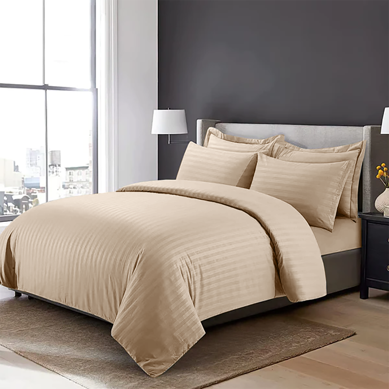 Beige Stripe Duvet Cover Set