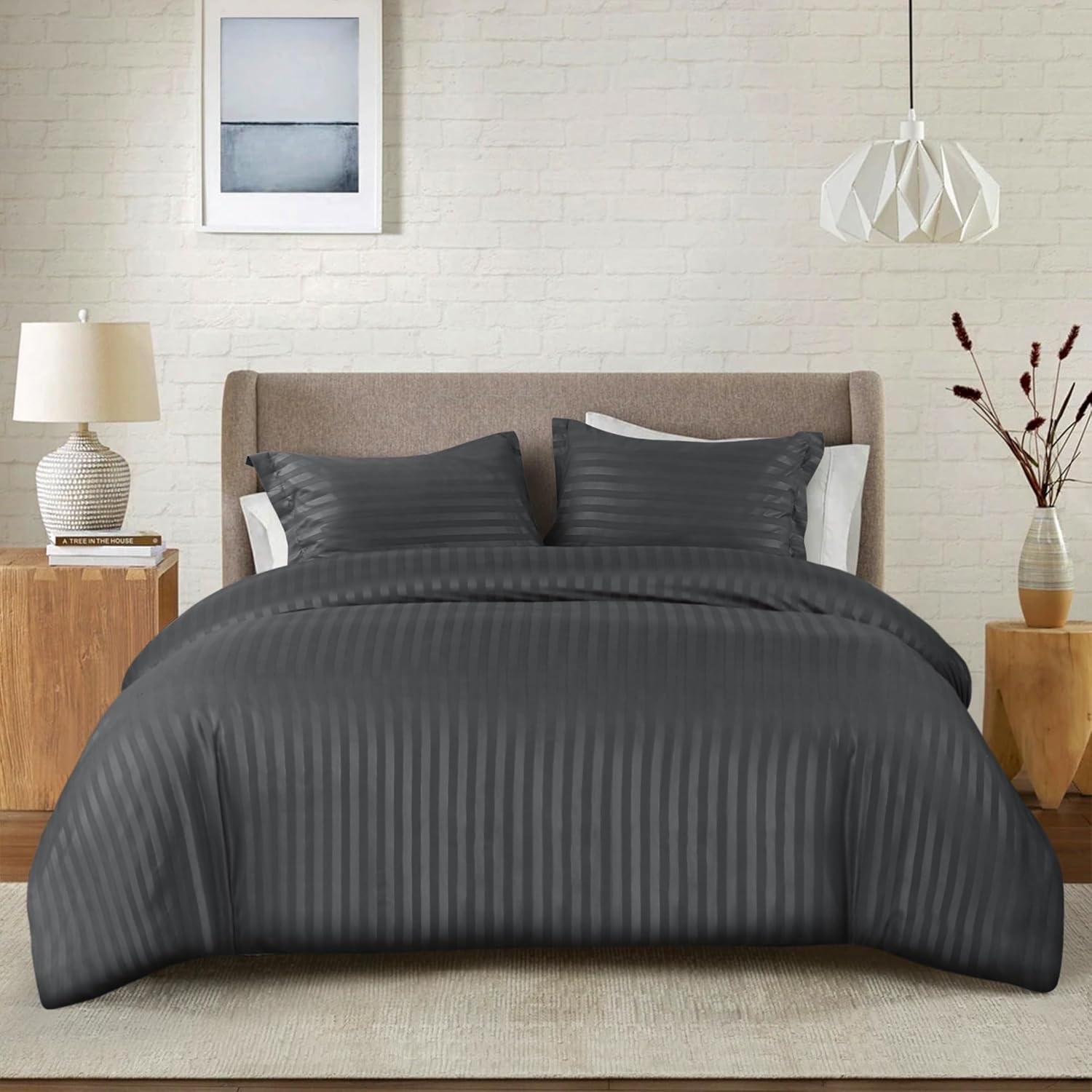 Striped Duvet Cover Charcoal