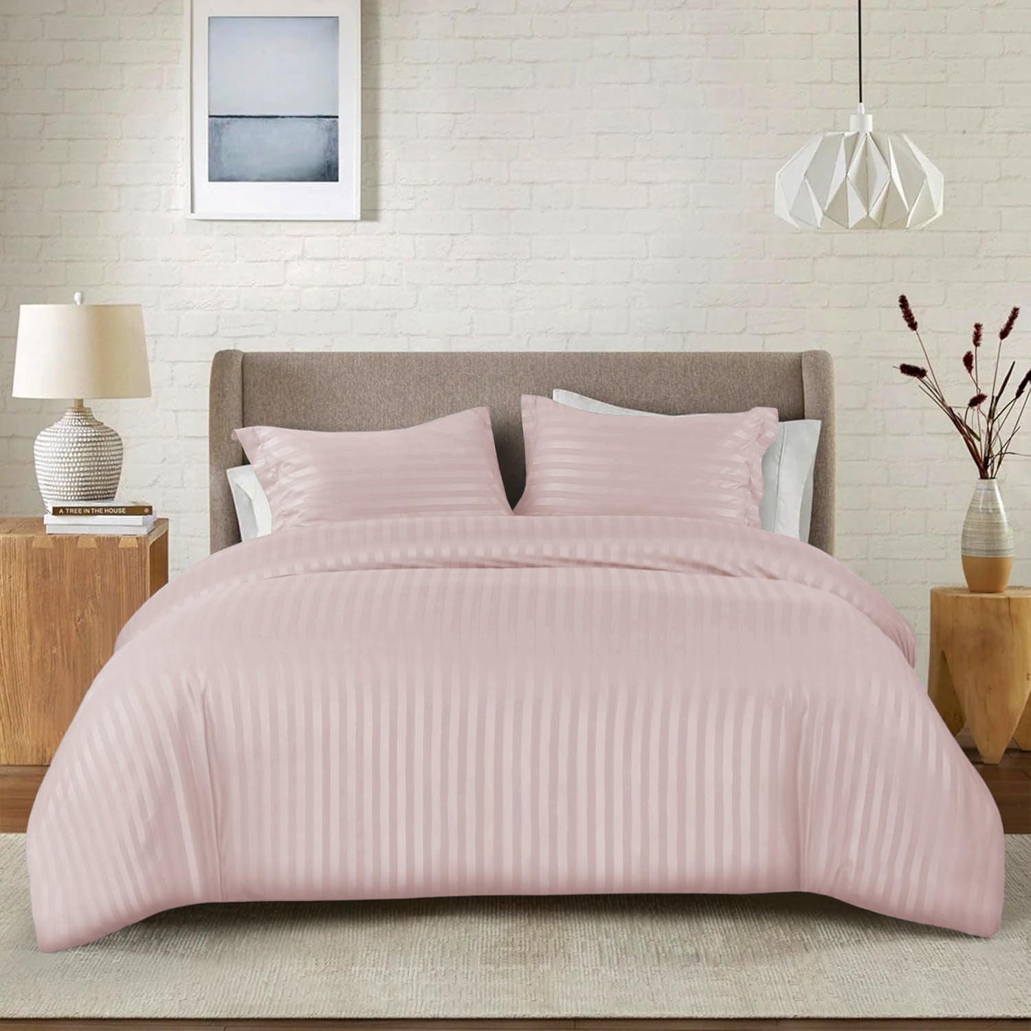 Peach complete Stripe Duvet Cover set