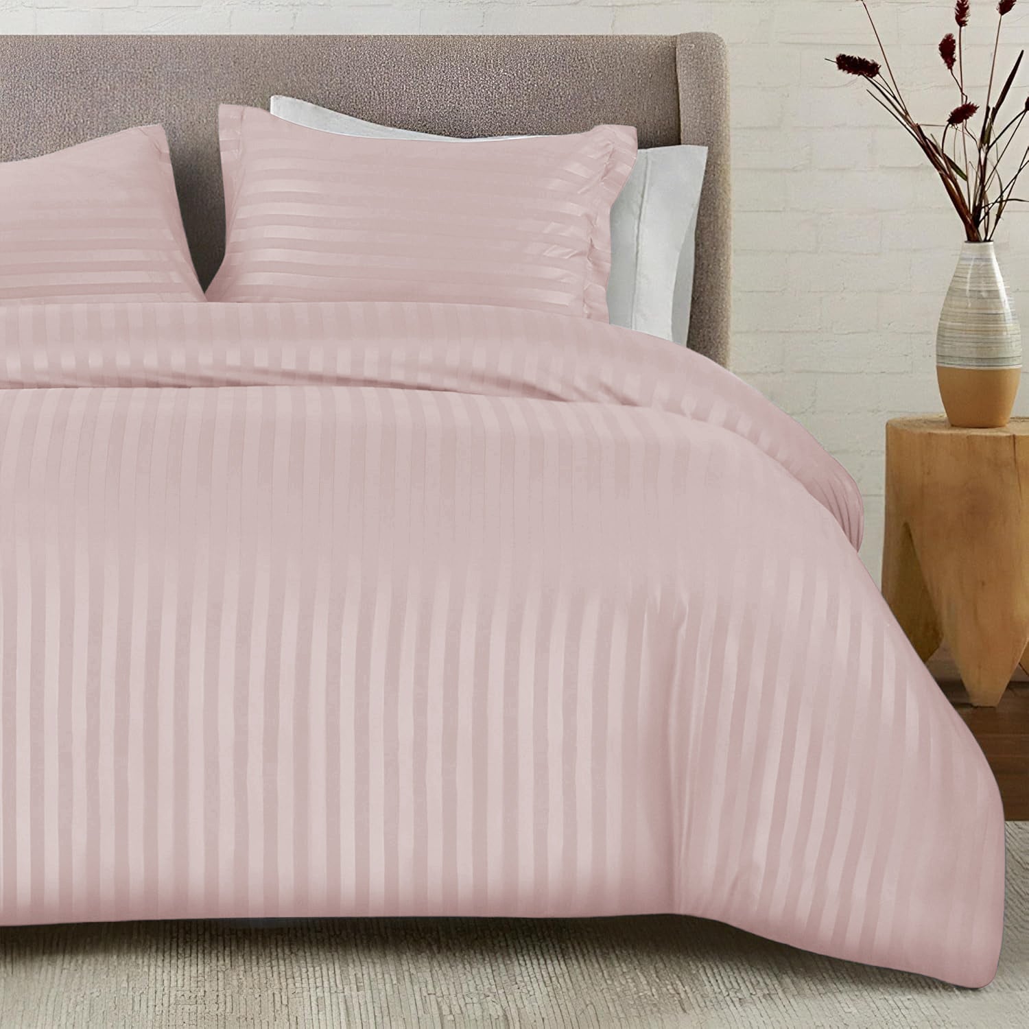 Peach complete Stripe Duvet Cover set