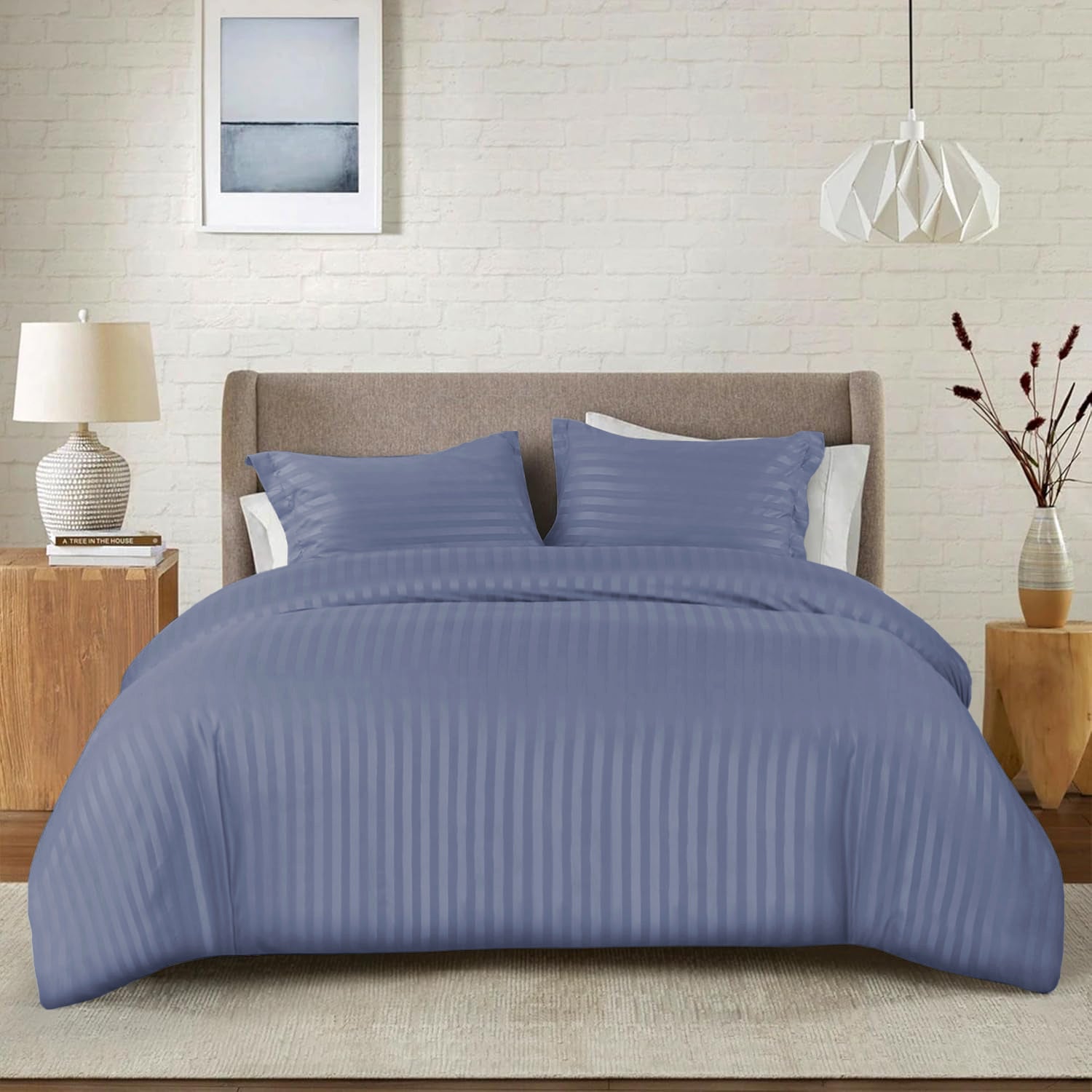 washed Blue complete Stripe Duvet Cover set