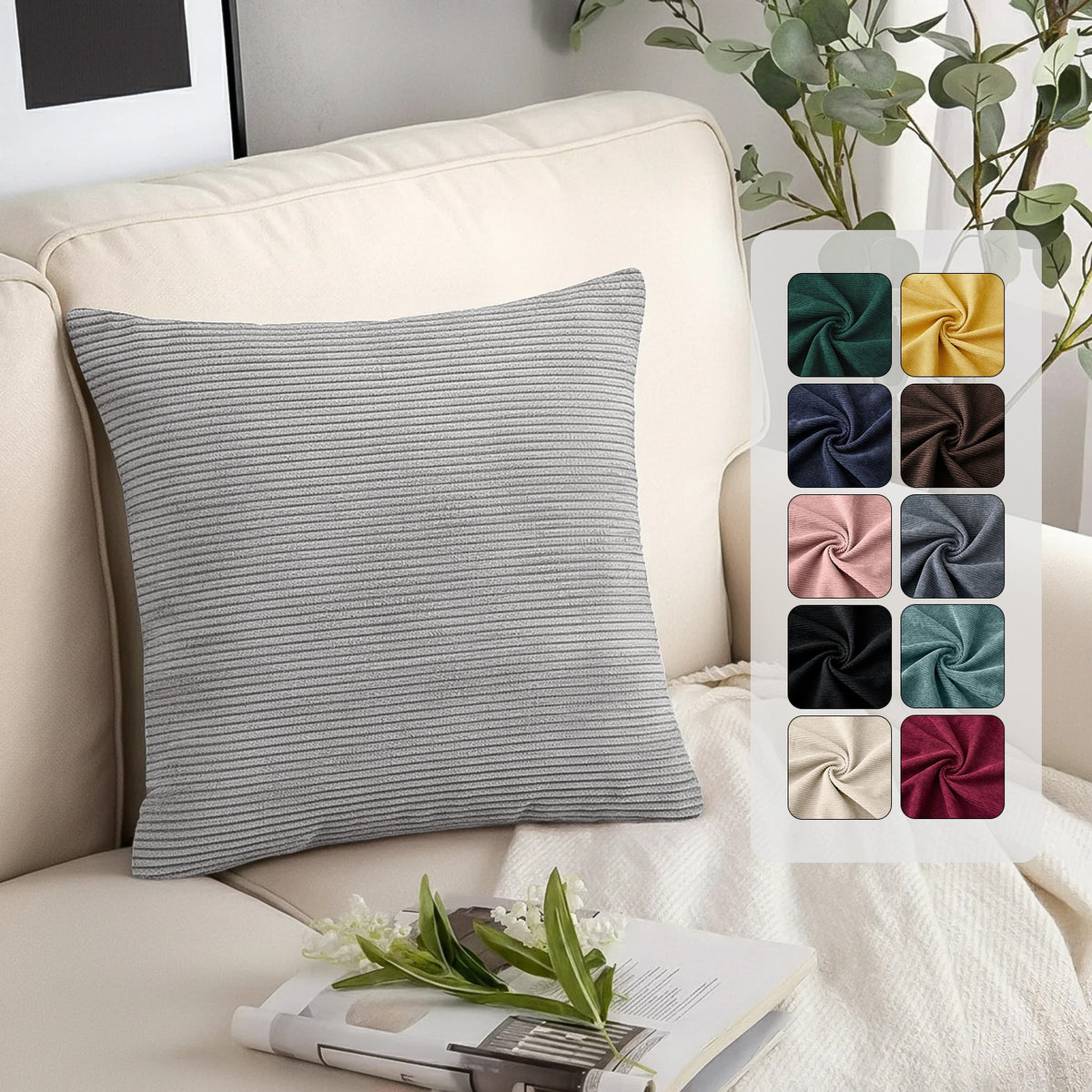 Pack Of 2 Velvet Corduroy Cushion Covers & Filled Cushions
