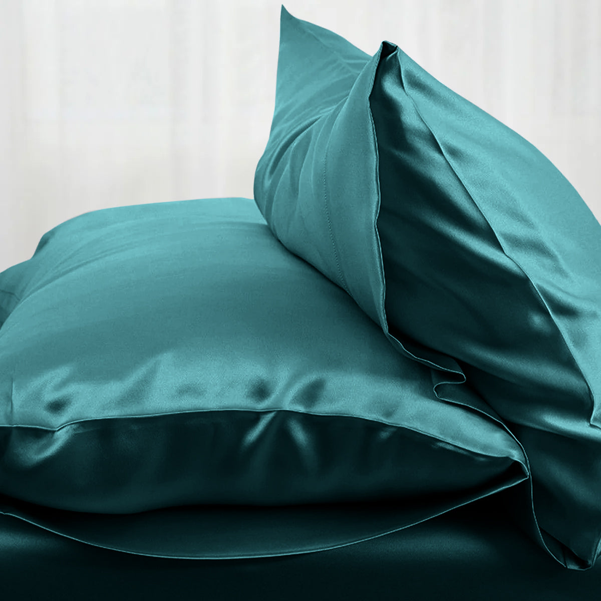 Teal satin silk pillowcases