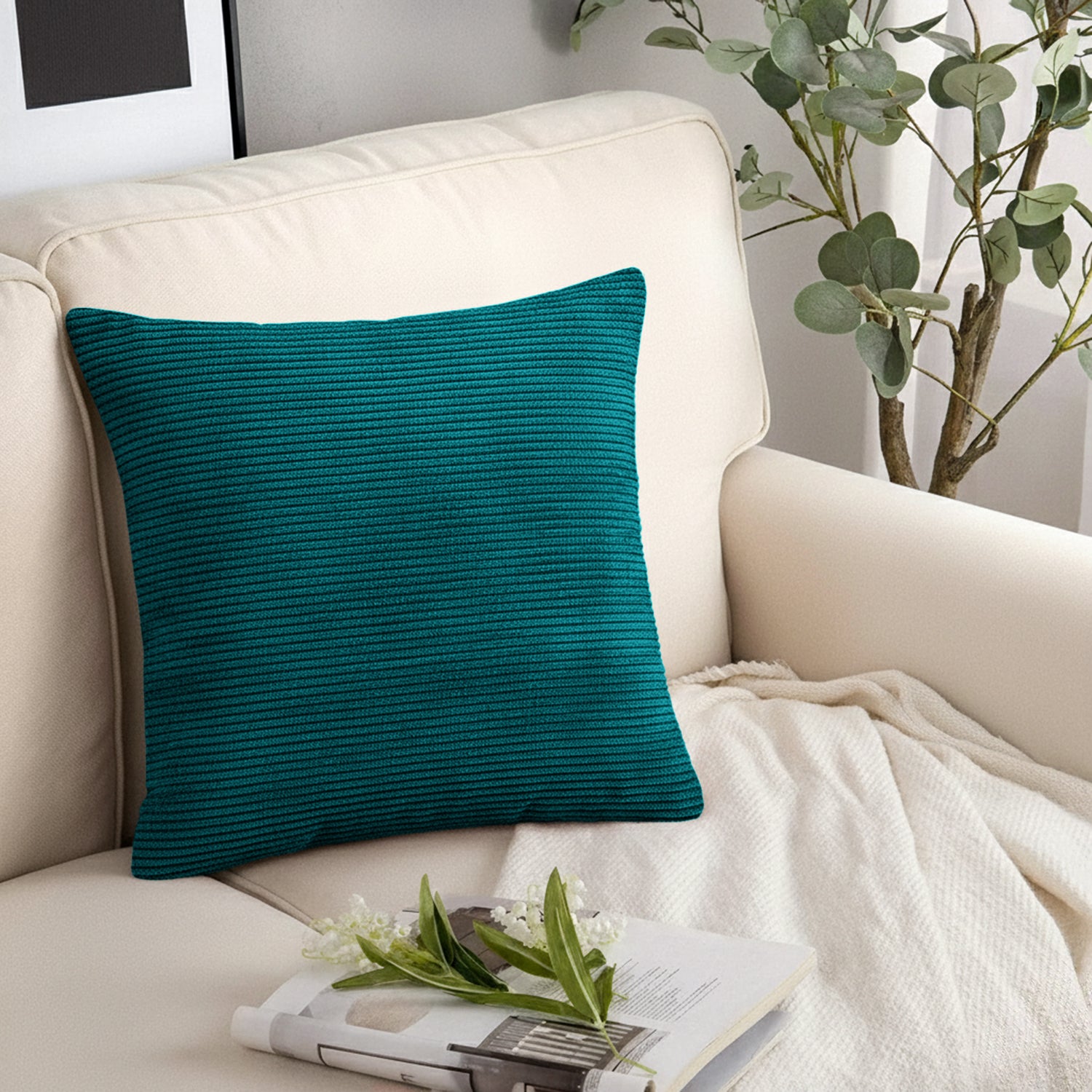 Velvet Corduroy Teal Cushions Cover