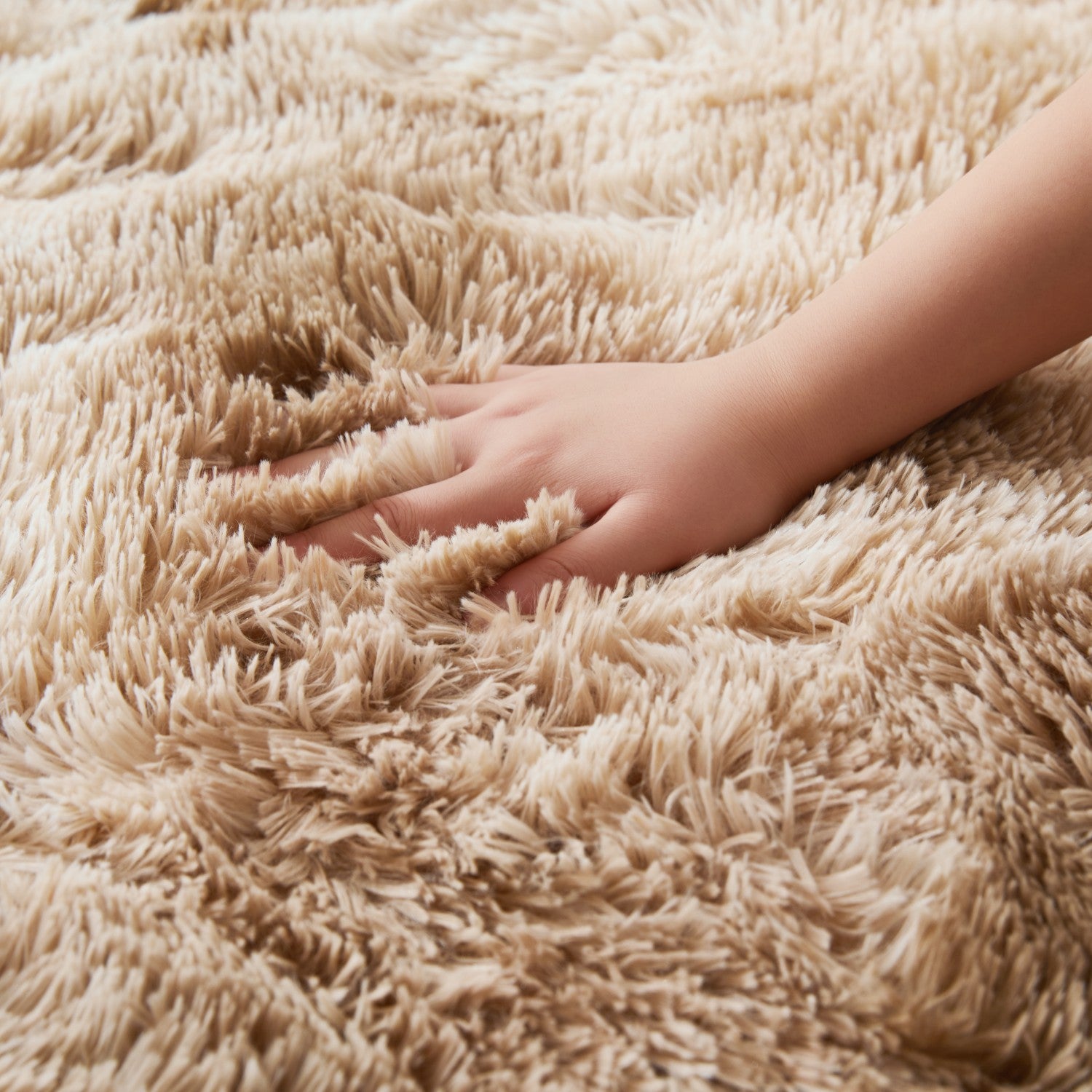 Large Shaggy Rug Soft Deep Pile Tie Dye Beige