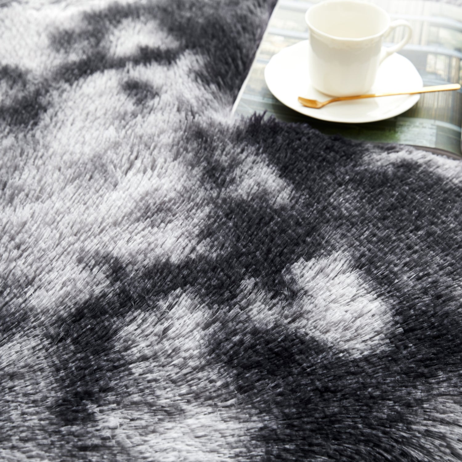 grey and black large shaggy Tie Dye Rug