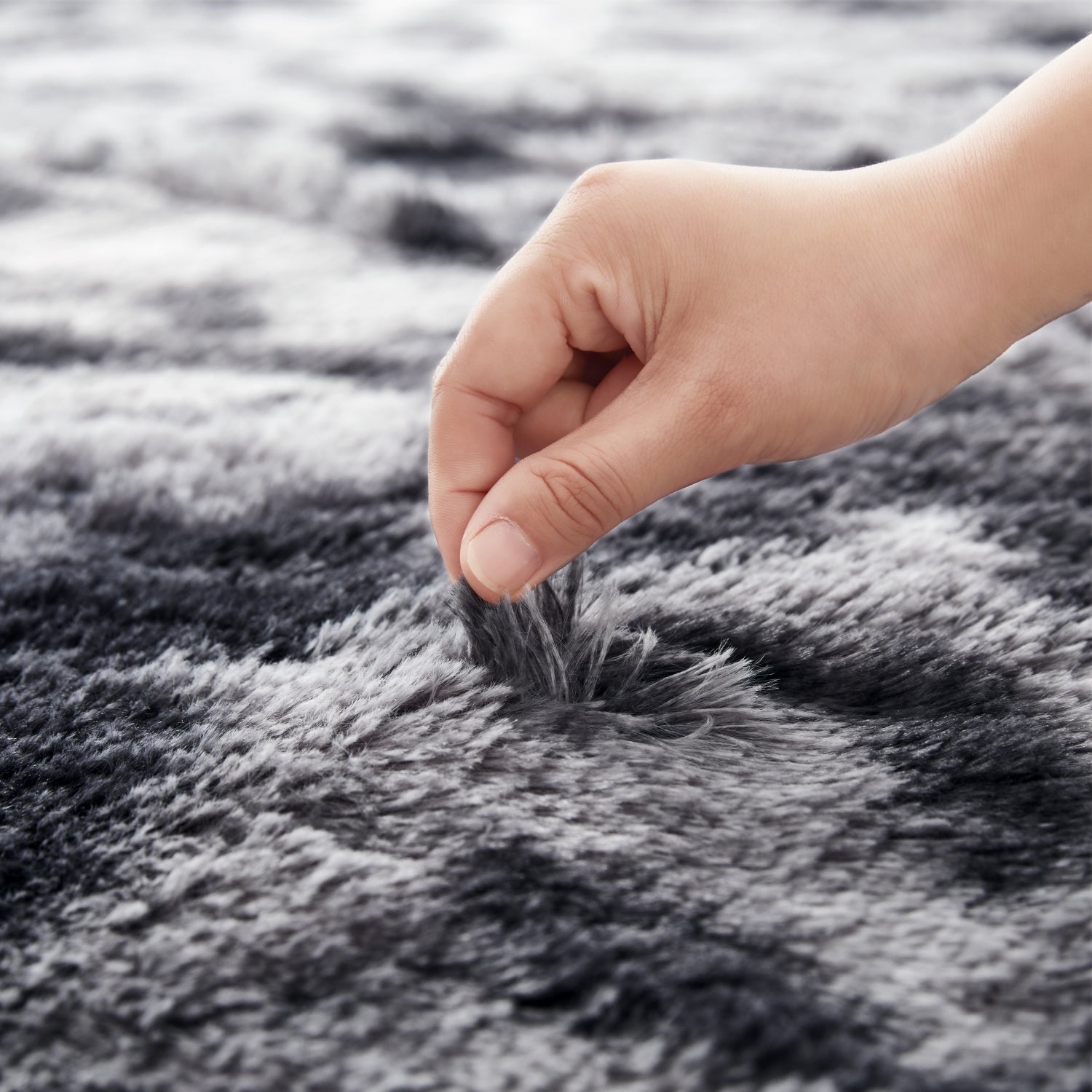 grey and black shaggy Tie Dye Rug