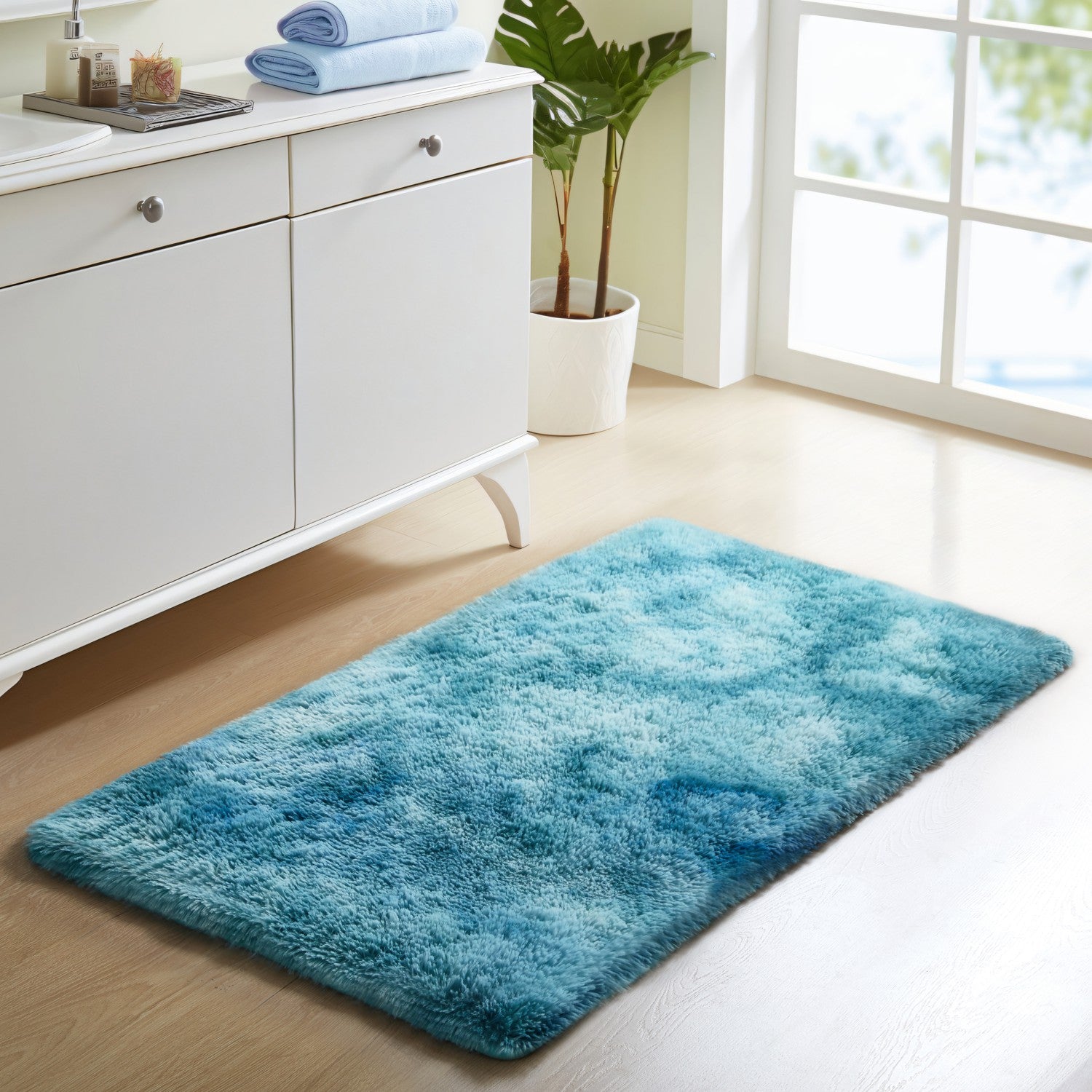 Large Shaggy Rug Soft Deep Pile Tie Dye Teal