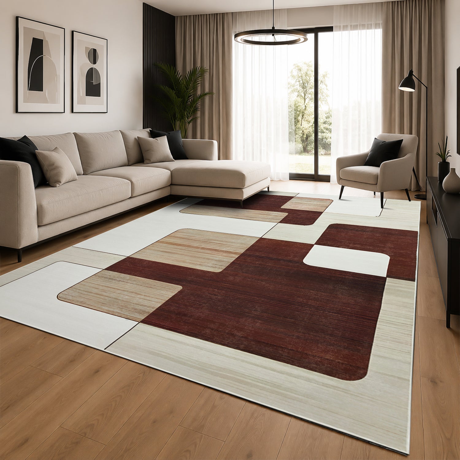 Beige and Brown Rugs for Living Room Modern Design