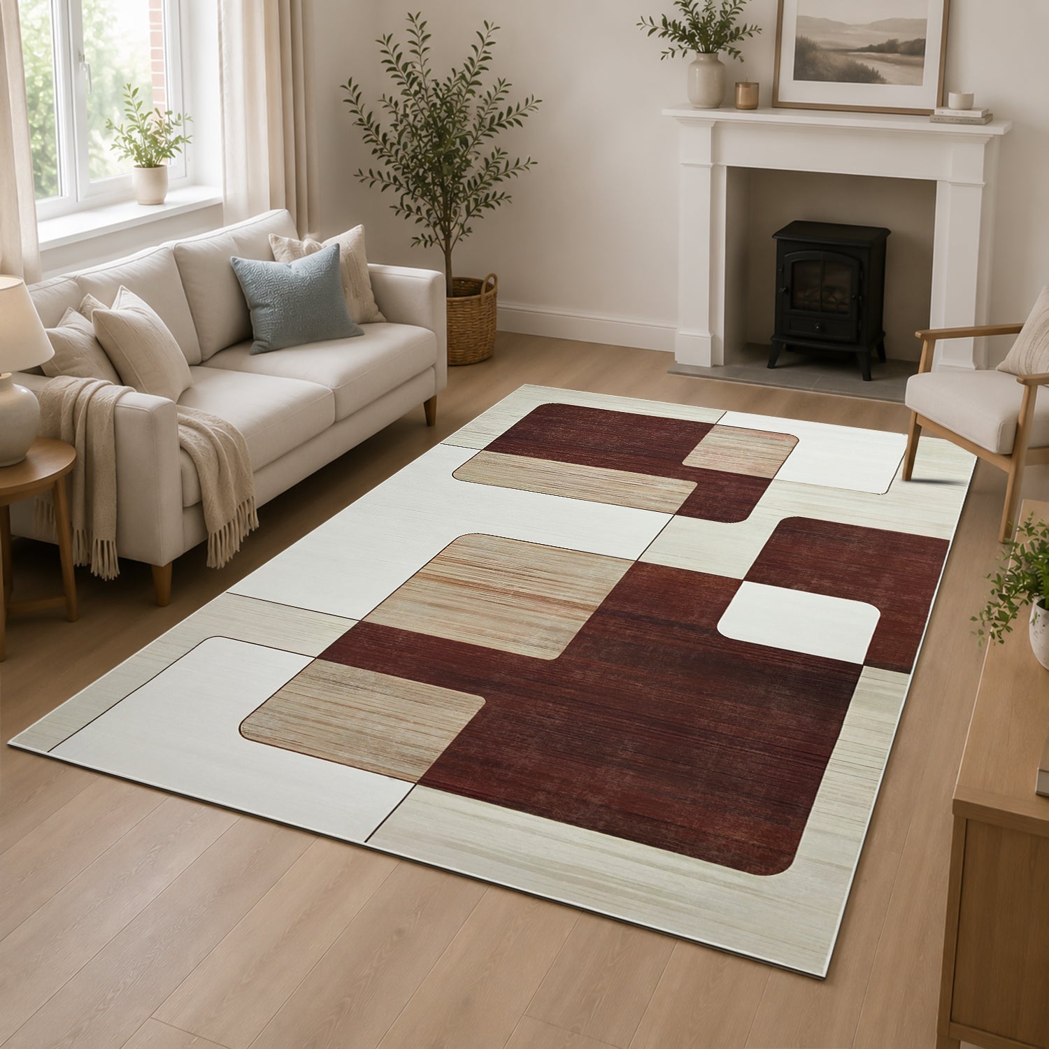 Beige and Brown Rugs for Living Room Modern Design