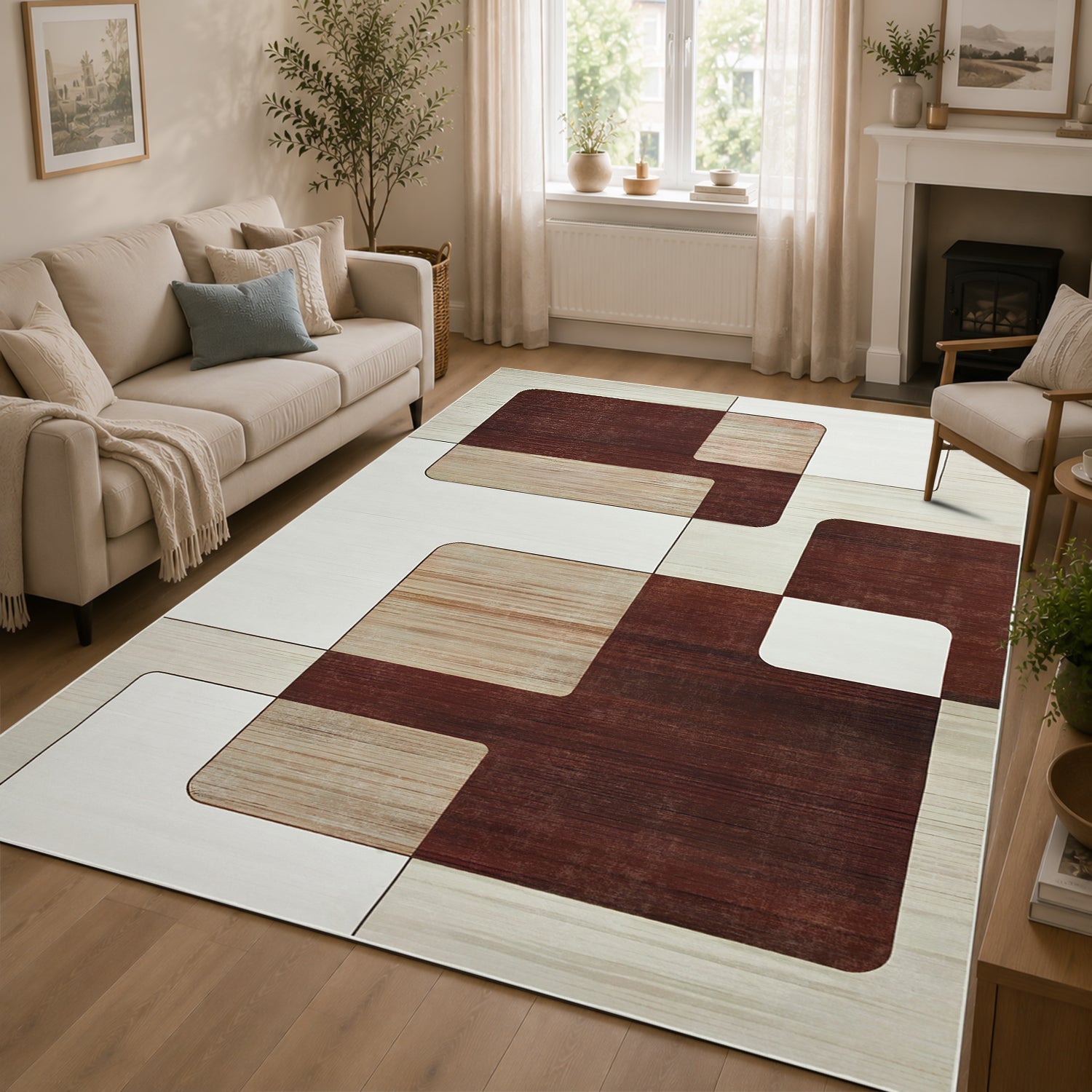 Beige and Brown Rugs for Living Room Modern Design
