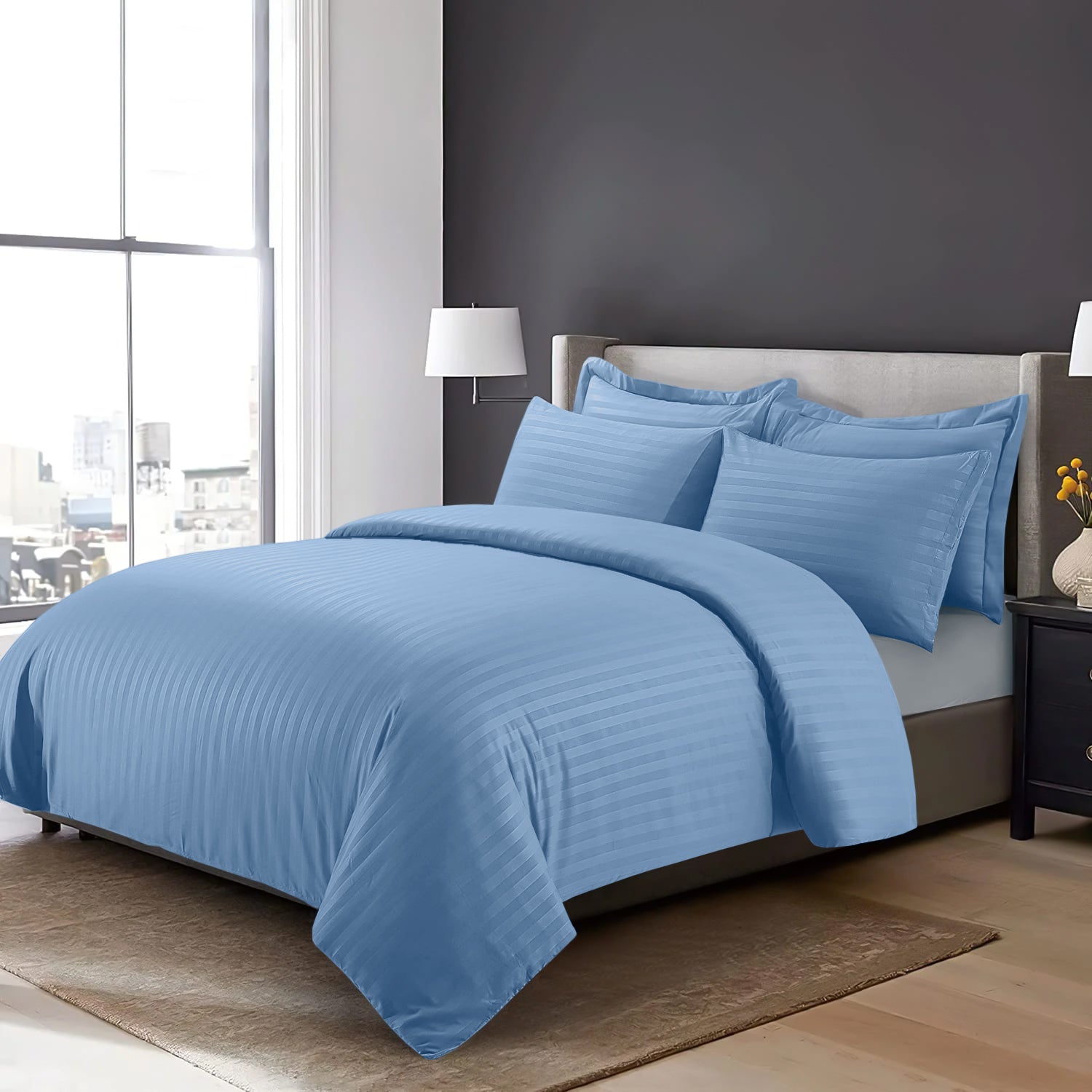 Washed Blue Stripe Duvet Cover Set