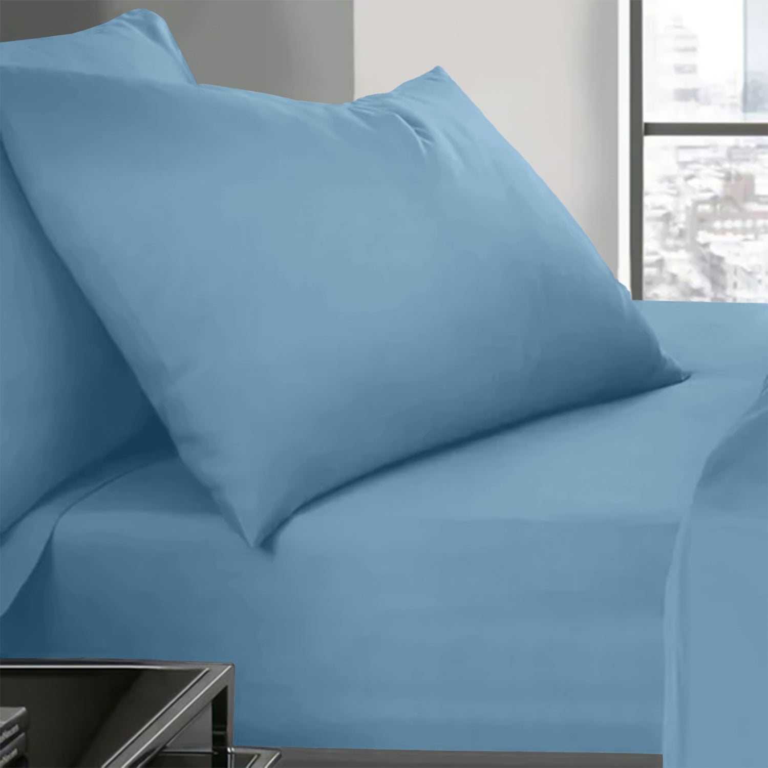 Washed Blue Pillowcases Plain Dye Pair