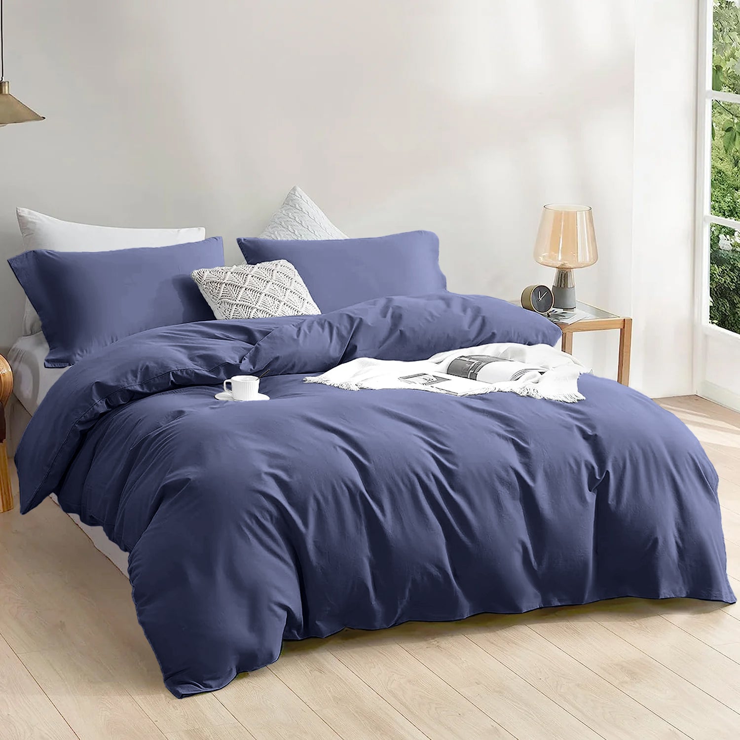 4 Piece Plain Bedding Set Duvet Cover, Pillowcases & Fitted Sheet