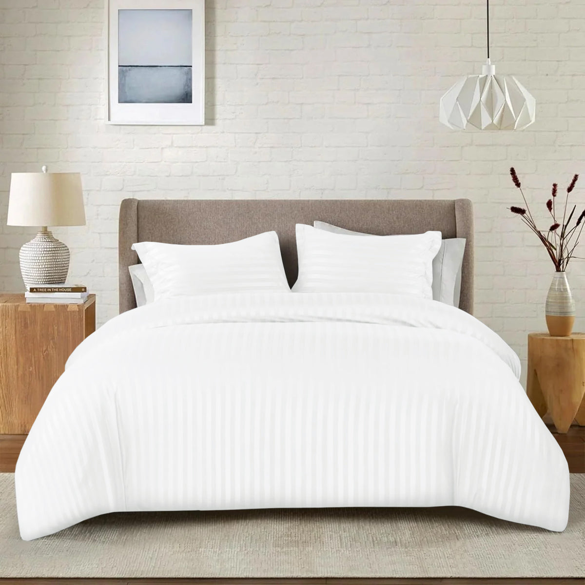 4 Piece Striped Duvet Cover Complete Bedding Set