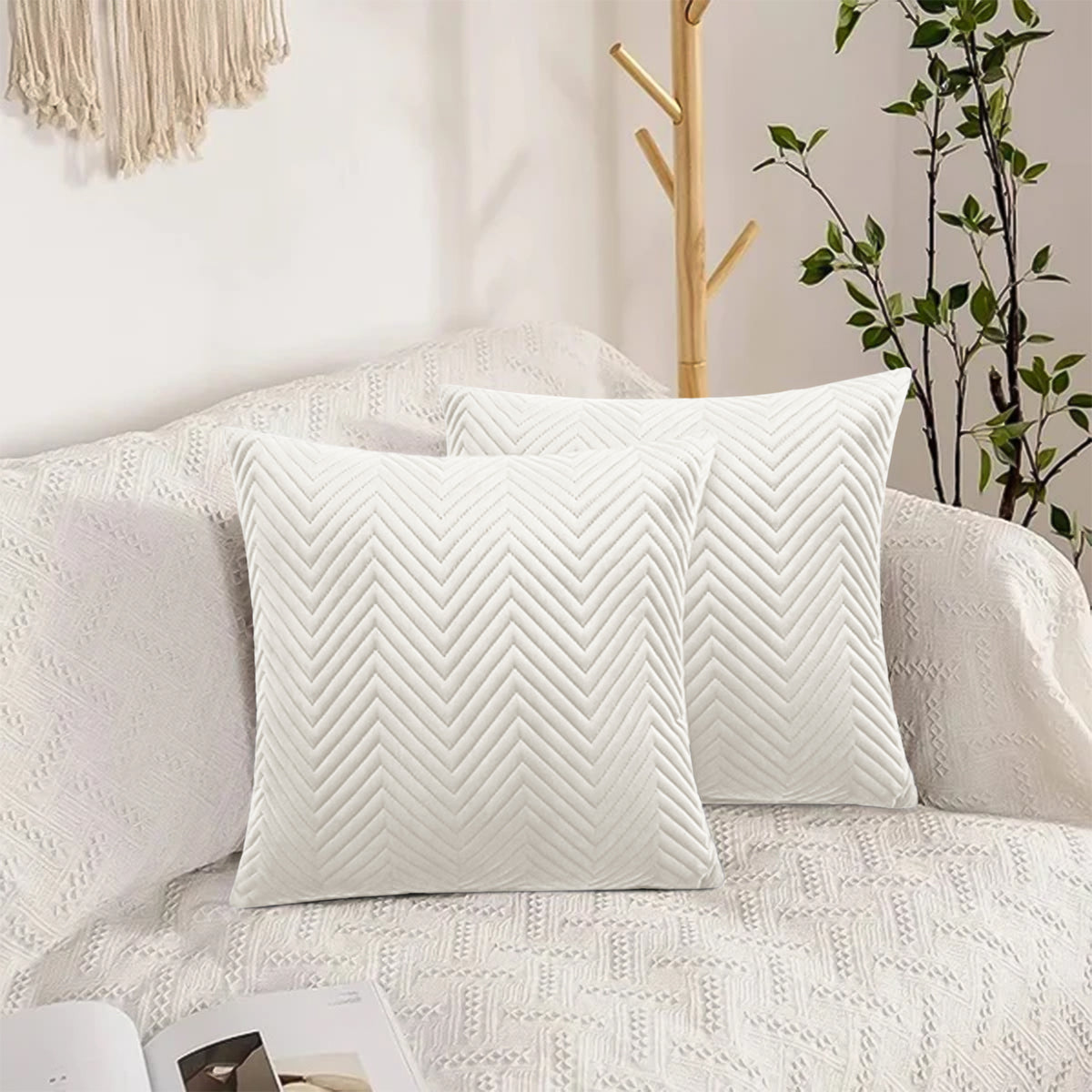 Embossed Velvet Sofa Pillows Cover Pack Of 2 Covers & Filled Cushion