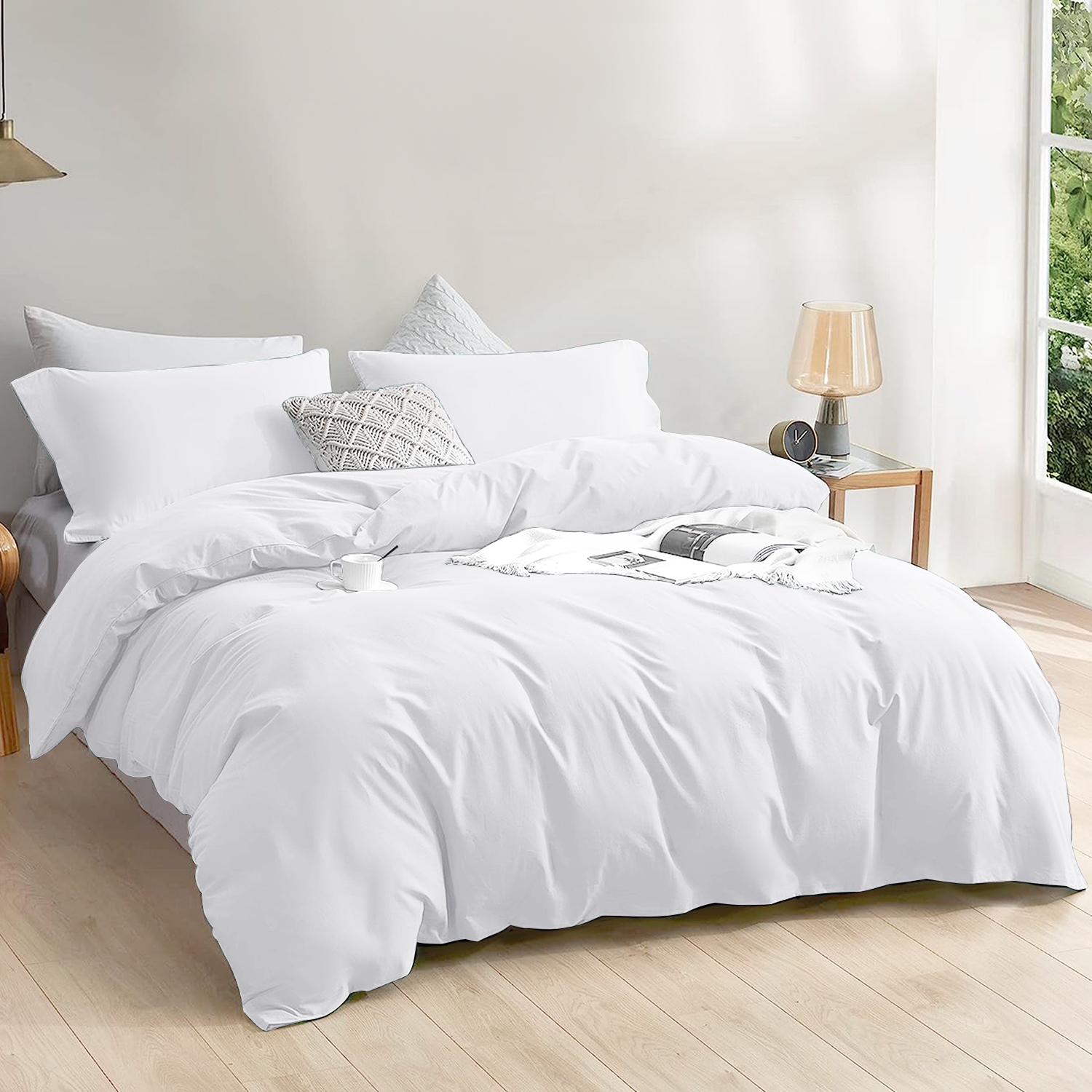 4 Piece Plain Bedding Set white