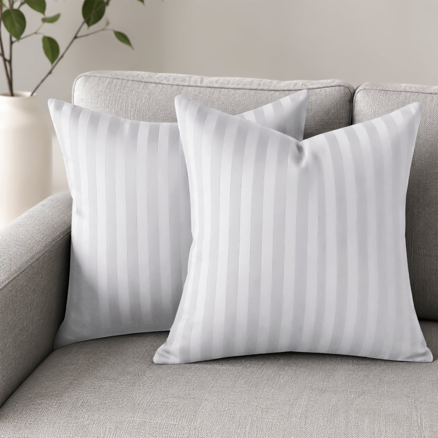 Pair of Soft Microfibre Stripe Cushion Covers for Bed & Living Room Decor