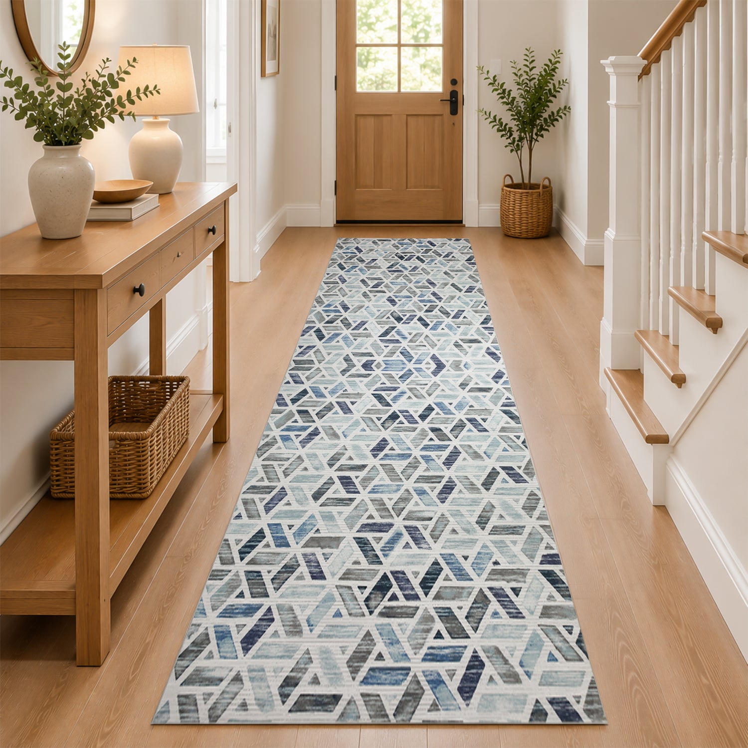 Contemporary Blue Grey Tufted Rug for Living Room