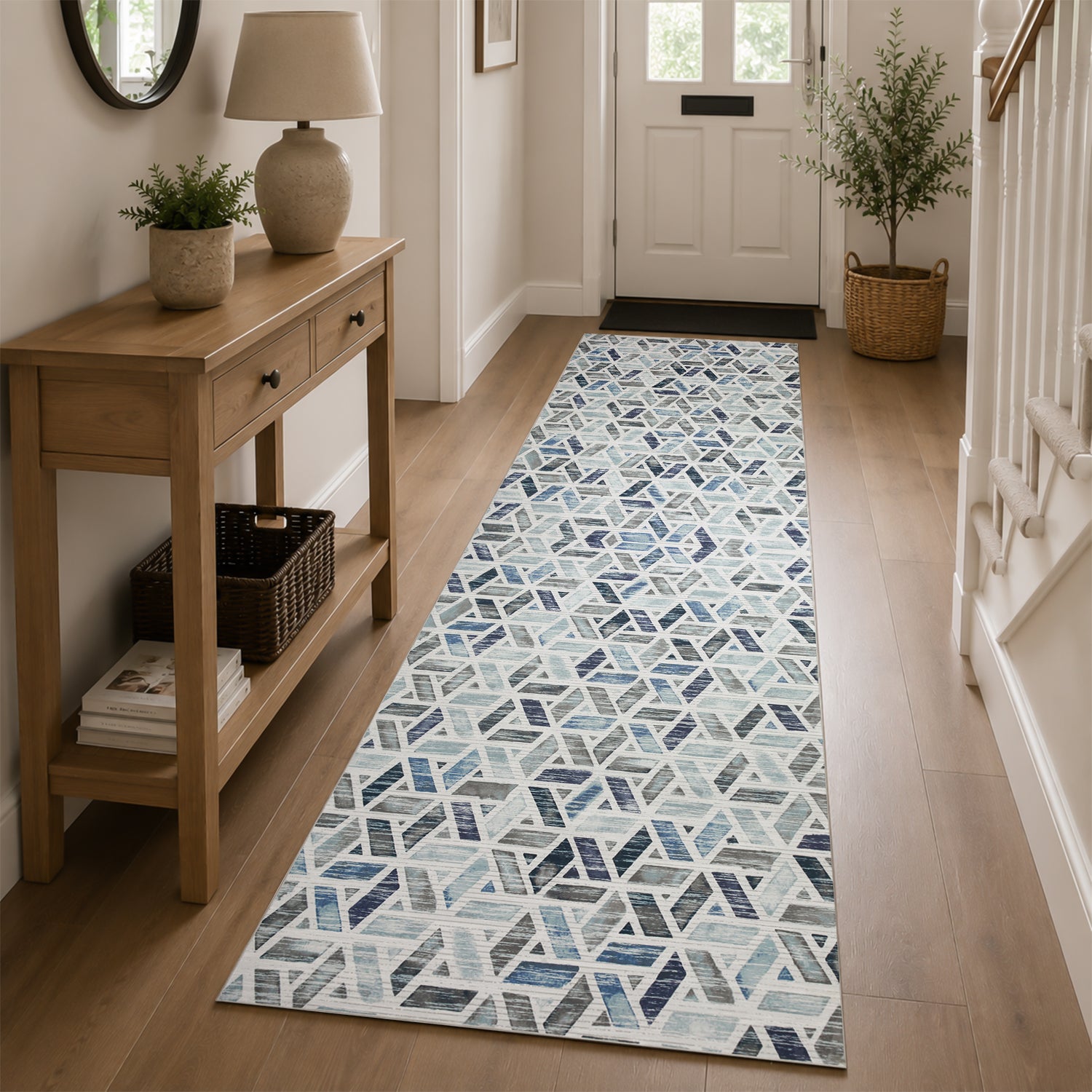 Contemporary Blue Grey Tufted Rug for Living Room