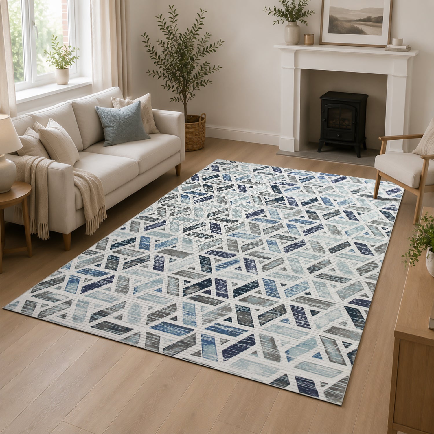 Contemporary Blue Grey Tufted Rug for Living Room