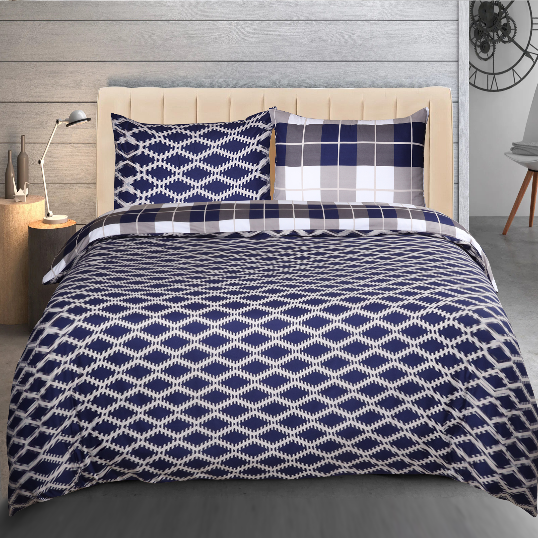 Navy Check Reversible Duvet Cover Set