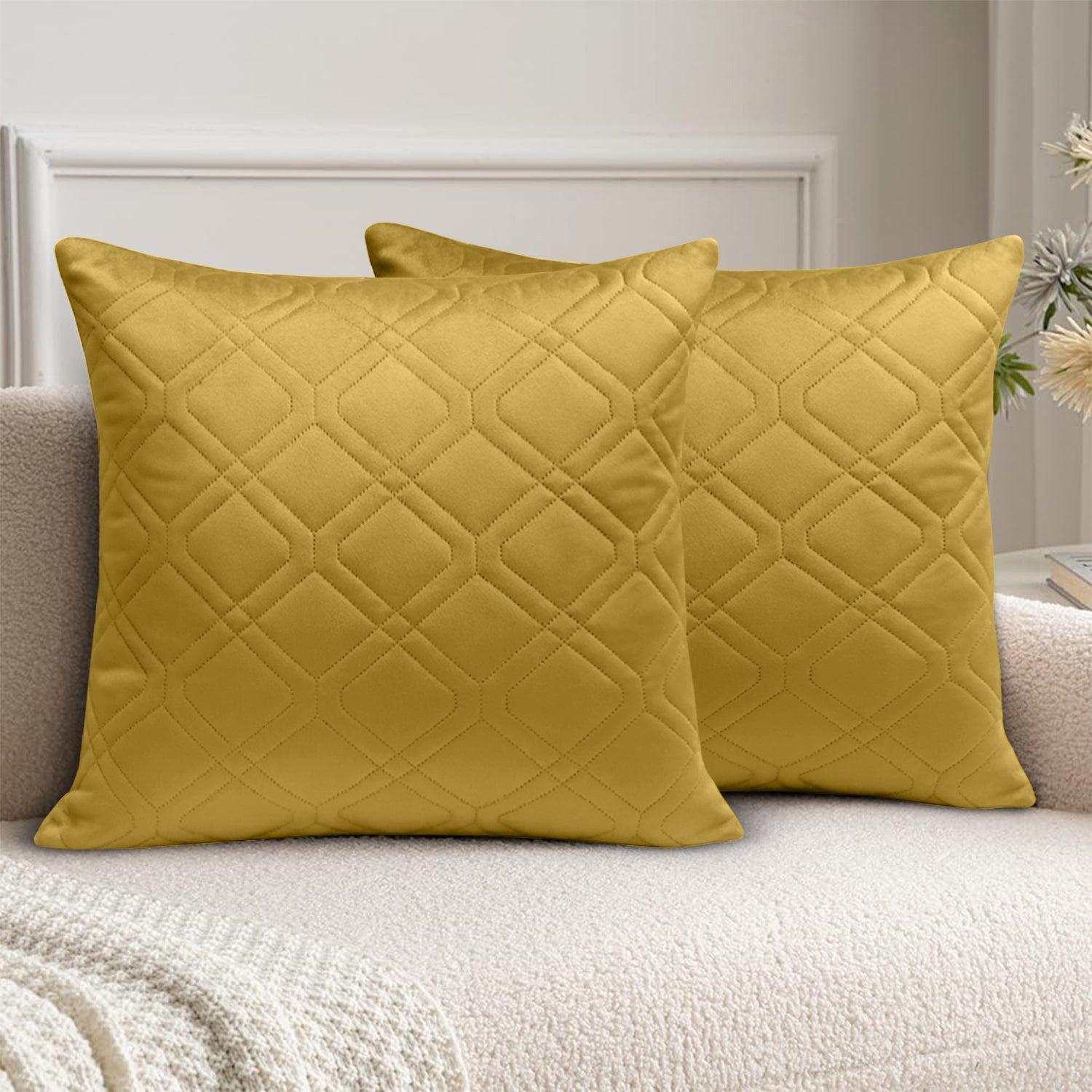 Pack Of 2 Embossed Velvet Cushion Cover Diamond Pattern