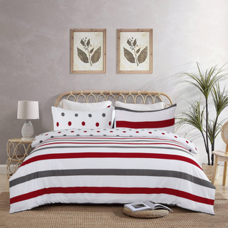 Maroon Striped Duvet Cover Reversible Bedding Set