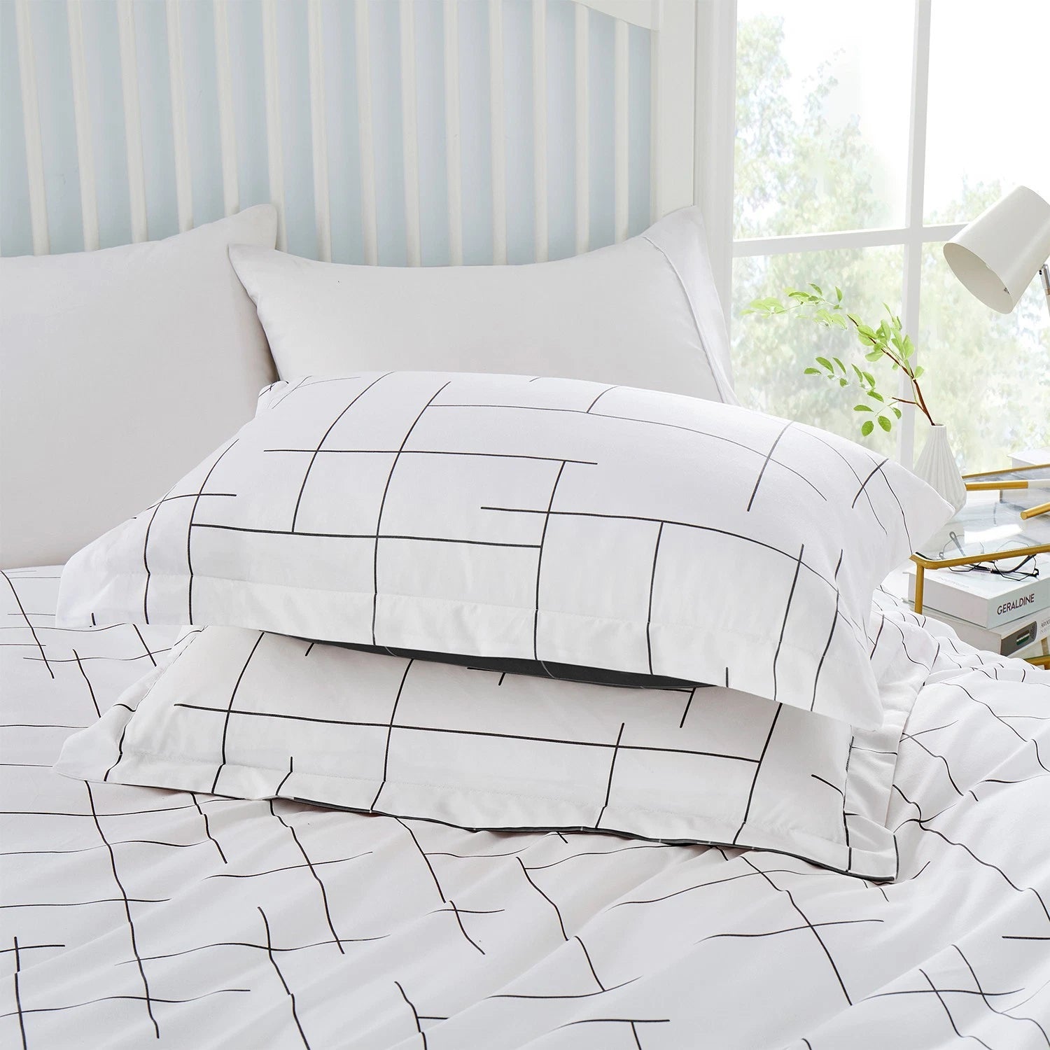 Luxury Duvet Covers Tile Pattern Printed Bedding Set White