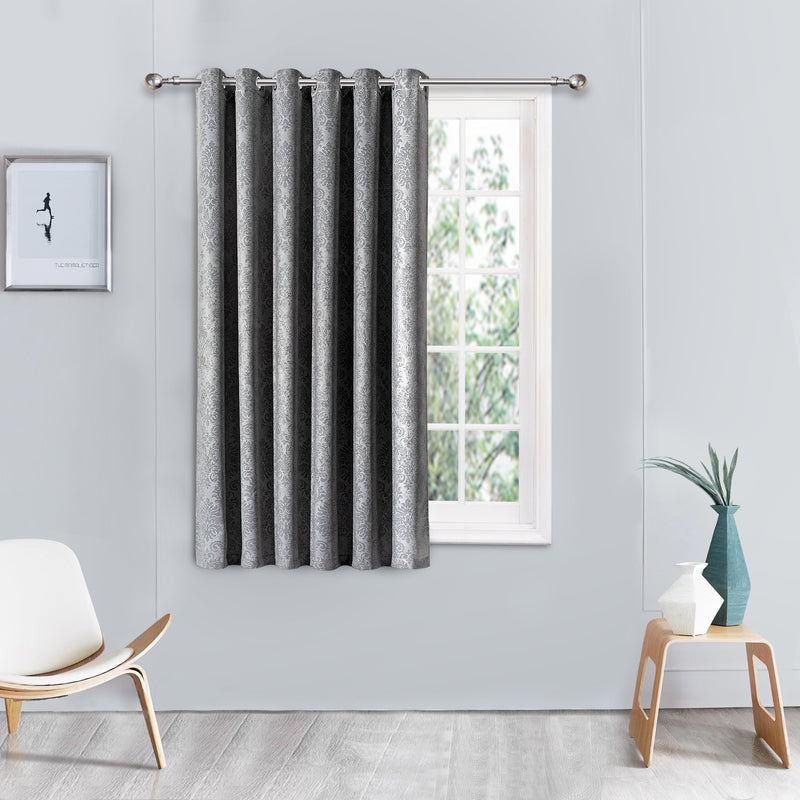 single panel embossed blackout curtain in charcoal