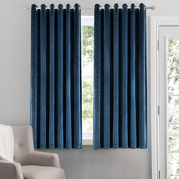 Blue Crushed Velvet Curtains For Bedroom Window