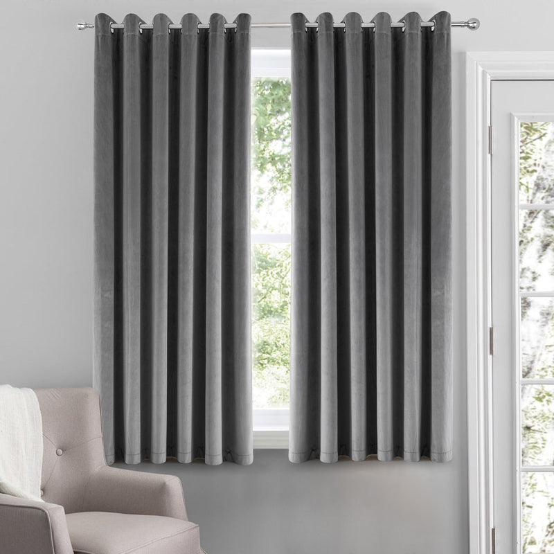 Grey Crushed Velvet Curtains For Room Window