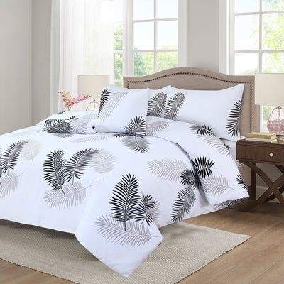 White Duvet Cover | Grey Leaf Art Print Bedding Set