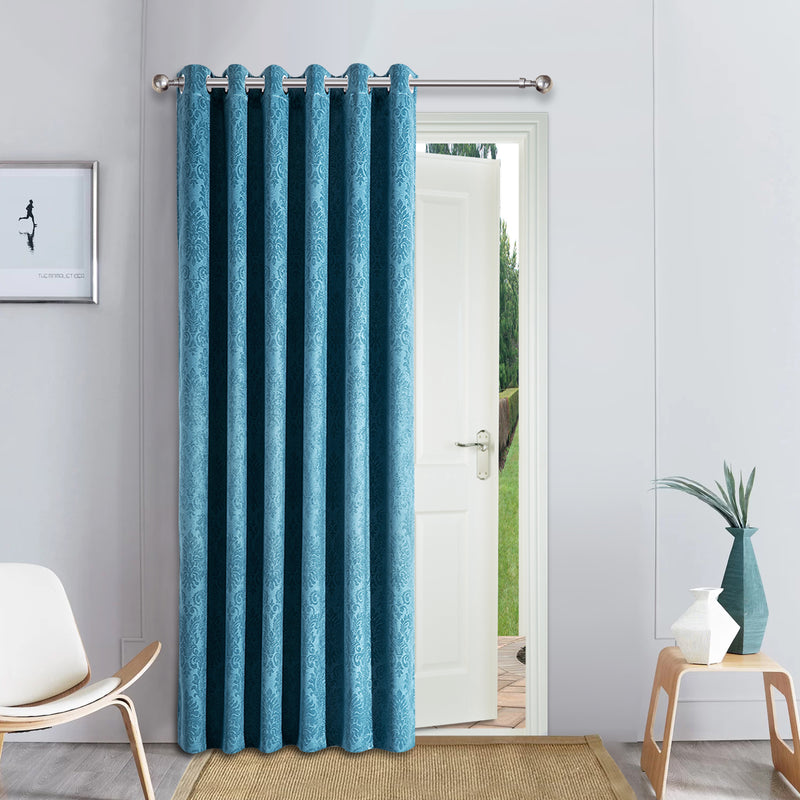 Teal Curtains Embossed Readymade Single Door Curtain