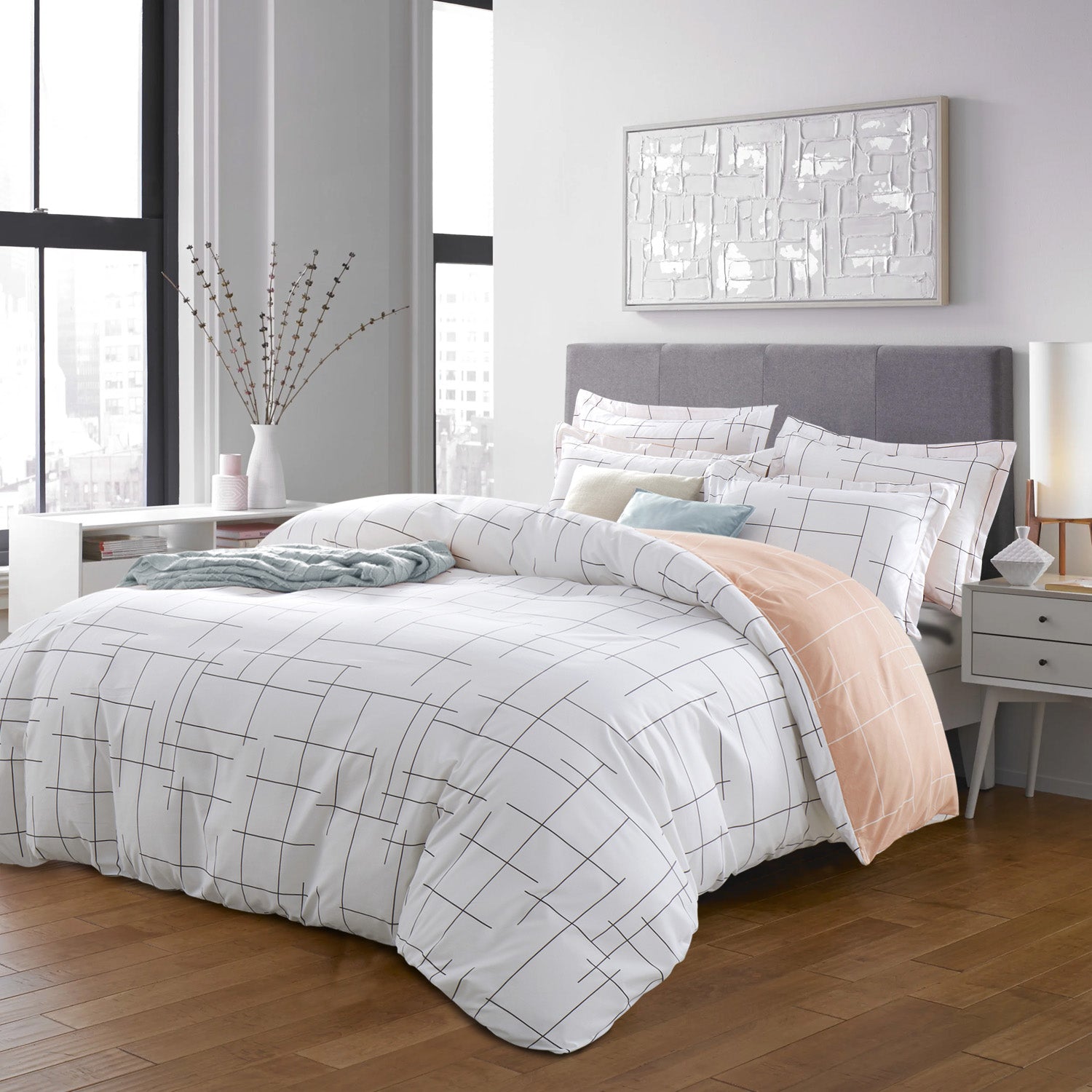 Luxury Duvet Covers Tile Pattern Printed Bedding Set White