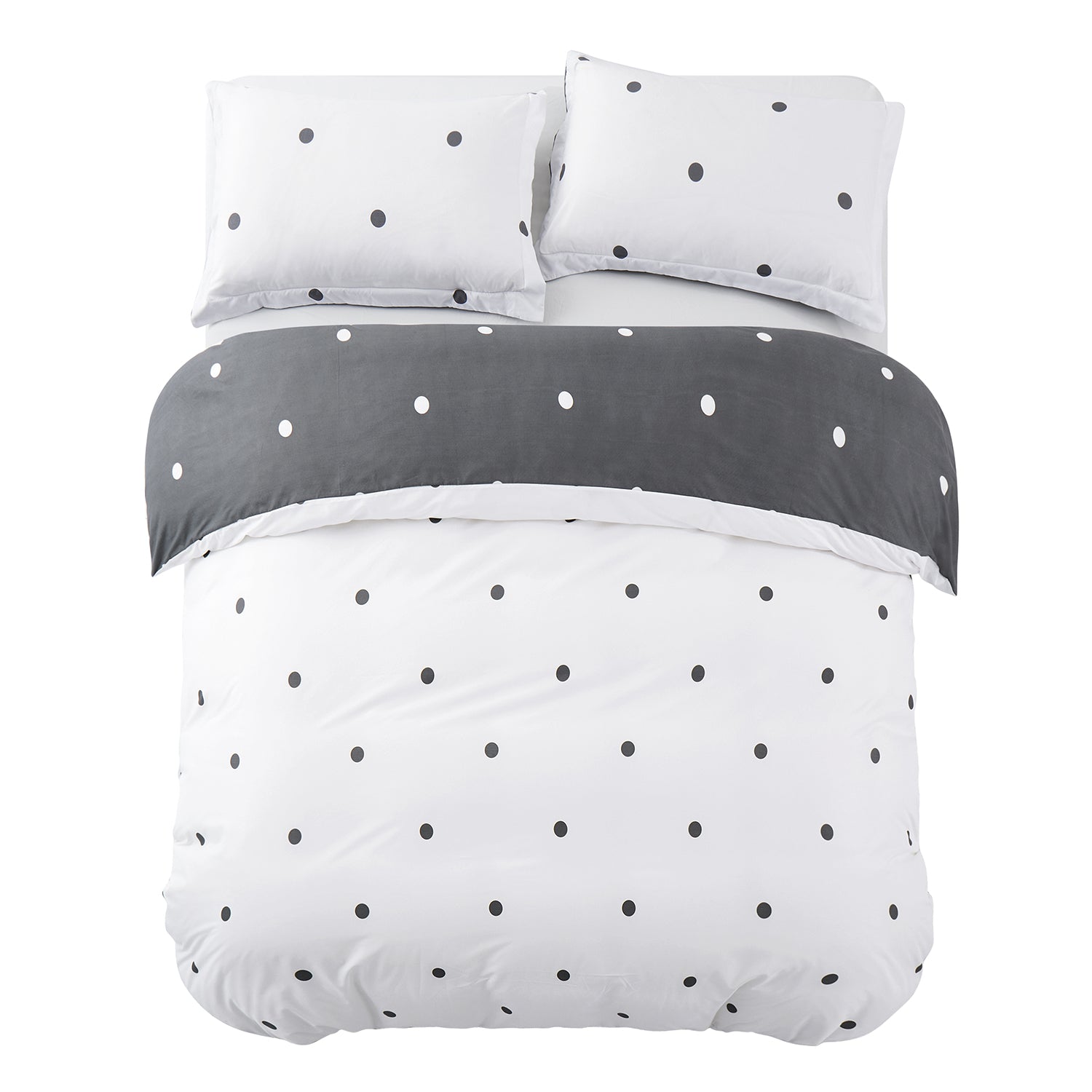 Polka Dot Duvet Cover Reversible Bedding Set White & Grey