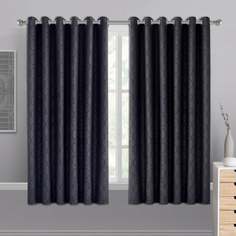 Black Eyelet Curtains Embossed Style Black Window Drape