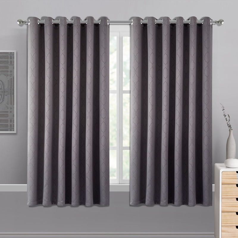 Thermal Eyelet Curtains Dark Grey Embossed Blackout Window Drape