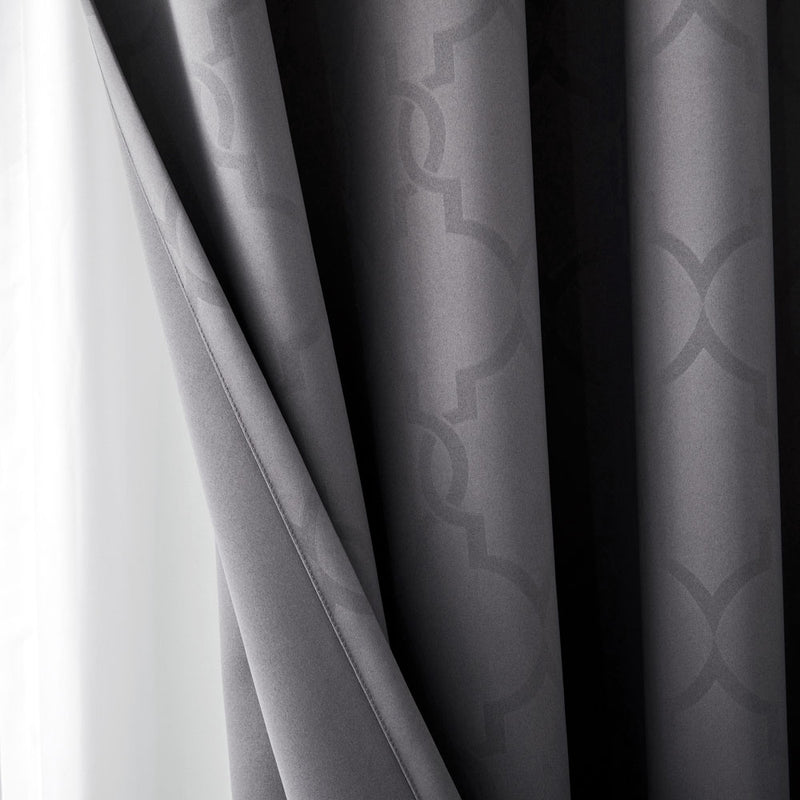 Thermal Eyelet Curtains Dark Grey Embossed Blackout Window Drape