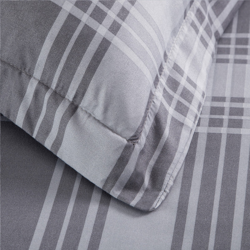 Double Bedding Check Printed Duvet Cover Set Grey