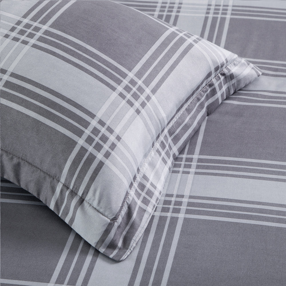 Double Bedding Check Printed Duvet Cover Set Grey