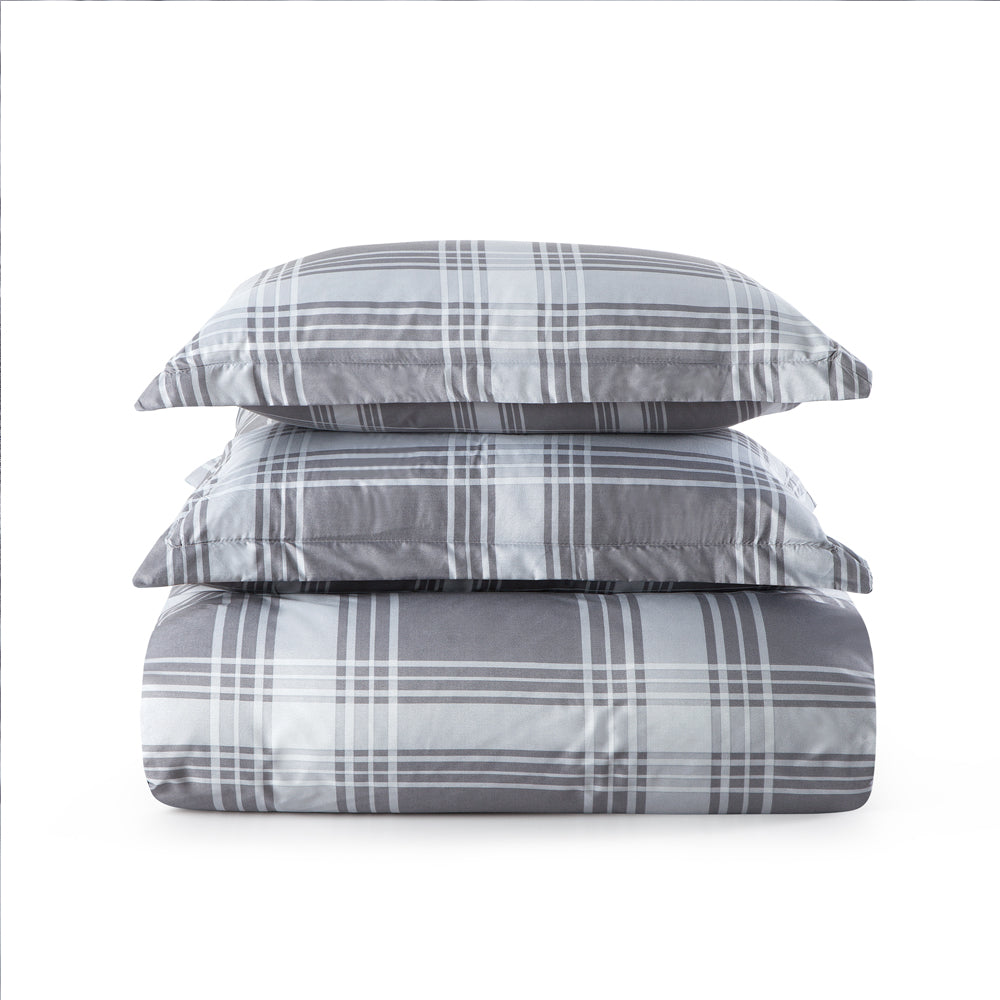 Double Bedding Check Printed Duvet Cover Set Grey