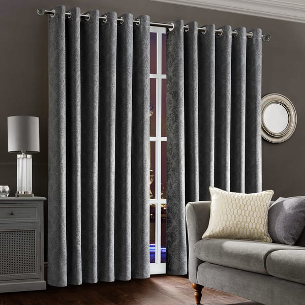 embossed blackout curtain in charcoal