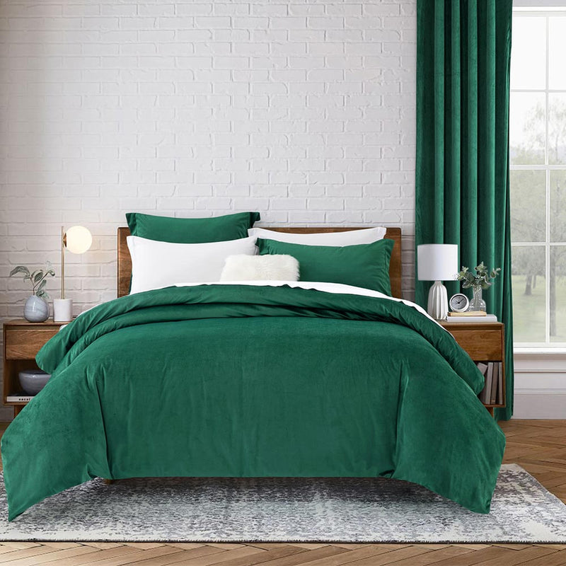 Crushed Velvet 3 Piece Green Duvet Set