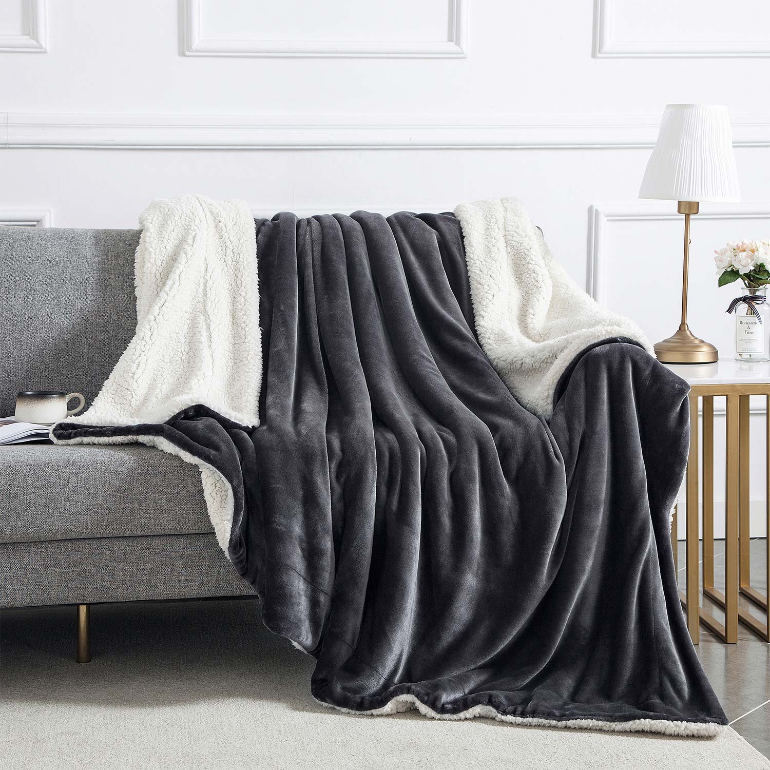 black sofa throws