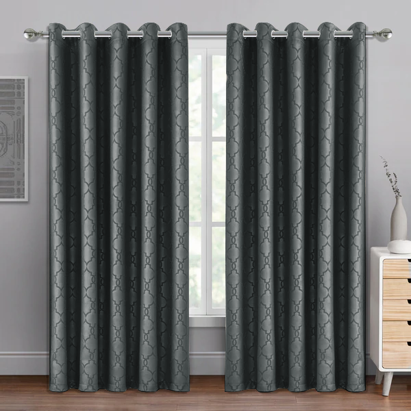 Dark Grey Embossed Blackout Ready Made Curtains